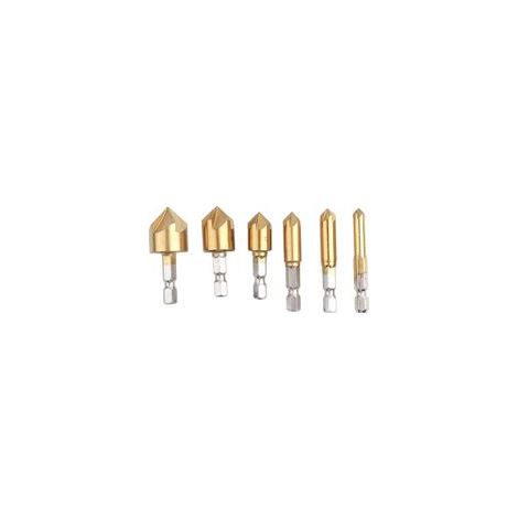 Herramienta de chaflán de acero rápido HSS para socavados – Juego de 6 brocas de 90° para madera, plástico y materiales blandos