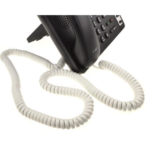 RJ10 coiled cable, 4P4C connector, white cord, for landline telephone (1/5)