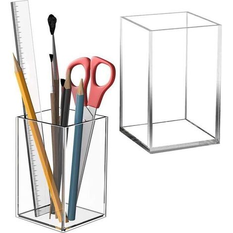 Pot à crayons, 2 pièces, organiseur de bureau, porte-stylo, rangement pour stylos, porte-pinceaux de maquillage, porte-crayon carré (1/4)