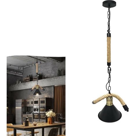 Lampadario Corda In Canapa Paralume Portalampada E27 Campana Stile Retrò (1/4)