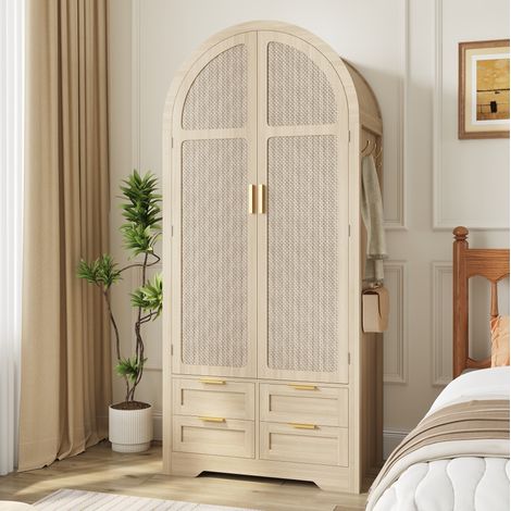 Armadio 80x50x179 cm rovere in MDF con ante curve, vano appendiabiti, cassetti e design moderno (1/5)