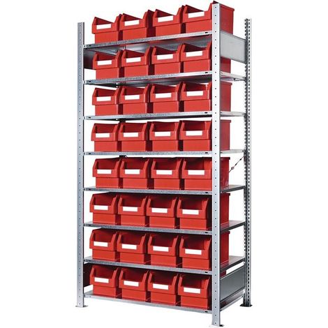 Steckregal H2000xB1000xT400mm Grundregal 8 Stahlböden 32 x Gr. 3 rot
