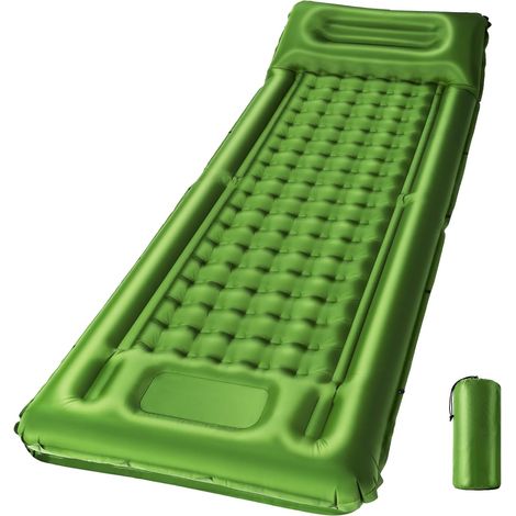 Selbstaufblasende Campingmatte, 12 cm Dicke Aufblasbare Schlafmatratze Einzel, Luftmatratze mit Integrierter Pumpe, Verbindbare Campingmatte für Rucksacktouren, Wandern, Zelt, Reisen (Grün)