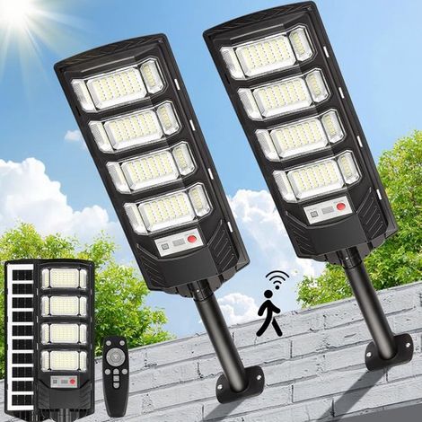 Proyectores LED solares para exteriores: 2 farolas solares impermeables con interruptor crepuscular，12.000 lúmenes (1/3)