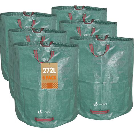 Vounot – Lot de 6 sacs à déchets 272L – 50kg max – 3 poignées renforcées – Polypropylène 150g/m² – Résistants et réutilisables