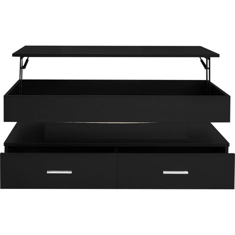Table basse hydraulique réglable en hauteur 100x50x44 cm avec LED, Bluetooth, 2 tiroirs et espace de rangement ouvert noir (1/5)