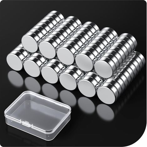 100pcs Petit Puissants Aimants en Néodyme : Mini Aimant frigo de avec boîte de Rangement - Rond Magnets pour Frigo, Tableau Blanc, Porte, Calendrier (100, 8x3 mm) (1/5)