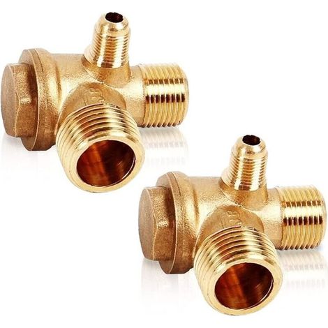 Set of 2 three-way check valves with external thread (20 × 16 × 10 mm), 3-way brass, pressure relief valve, compressor for men (1/5)