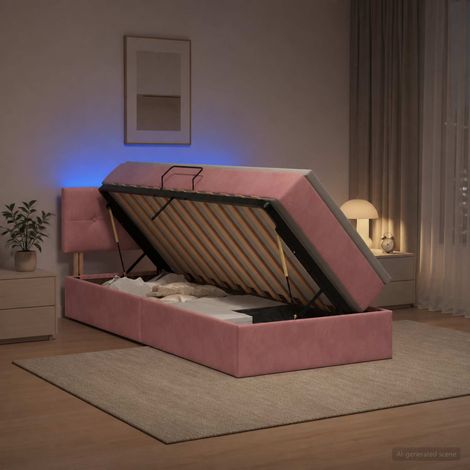 Letto con contenitore LED e materasso Rosa 90 x 190 cm Velluto vidaXL (1/5)