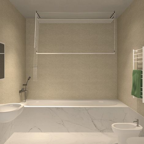 Stendibiancheria da Soffitto Salvaspazio per Interni e Esterni con 5 Aste da 200cm (altezza soffitto 290 cm) Stendinik (1/5)