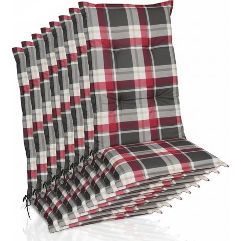 8er Set Hochlehner Auflagen Set 120x50cm Polster Bordeaux Kariert