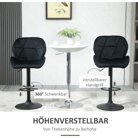 Ensemble de 2 tabourets de bar tournants à dossier, hauteur ajustable, design bistrot, assise en velours, sans bras, rembourrage en mousse, noir, 51,5 x 57,5 x 93-114,5 cm (1/4)