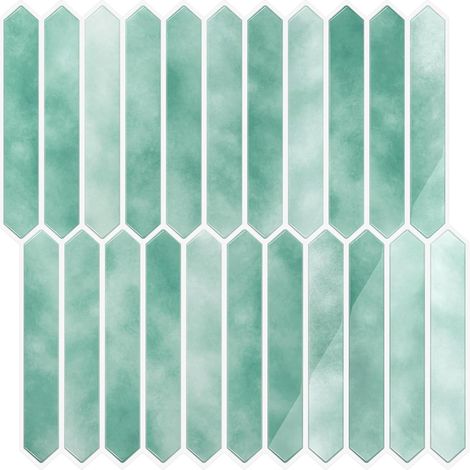Carrelage Adhesif Mural Turquoise Hexagone 6 Pièces Autocollants 3D pour Carrelage Marbré Cyan pour Cuisine Vert Pâle pour Salle de Bain Film Adhésif Vert Crédence de Cuisine 30,5cm x 30,5cm (1/5)