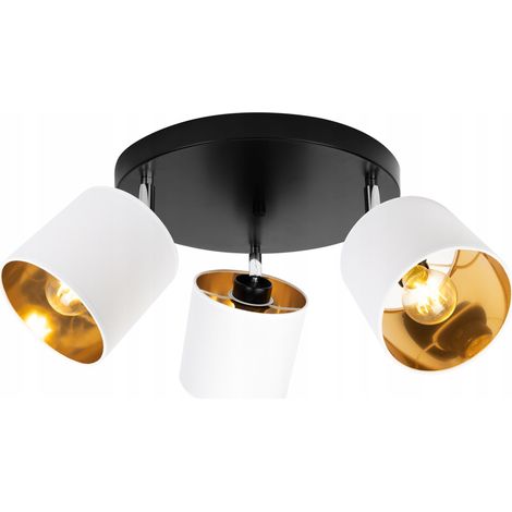 Lámpara de techo GAMA, ángulo de luz regulable, 3 bombillas E27, blanco, centro dorado