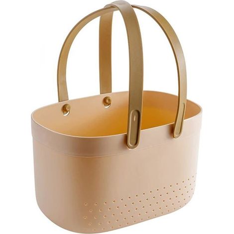 Étagère de douche portable avec trous de ventilation et poignées, adaptée à une utilisation dans la salle de bain (rose). (1/5)