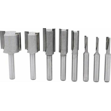 Coffret de fraises pour défonceuse et affleureuse 8Pcs 1/4" Tige droites/Dado Router Bit Set, Fraises Droites Dado Set Fraise à Bois Routeur à Coupe Droite Flush Trim Pattern Router (1/5)
