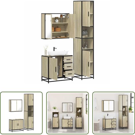 Badmöbel Holzwerkstoff - 3-tlg. Badmöbel-Set Sonoma-Eiche Holzwerkstoff (1/5)