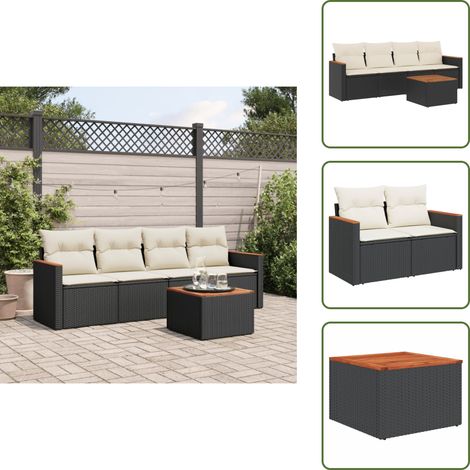 The Living Store 5-tlg. Garten-Sofagarnitur mit Kissen Schwarz Poly Rattan - Gartenmöbel - Outdoormöbel - Sofagarnitur - Rattan Gartenmöbel - PE-Rattan (1/5)