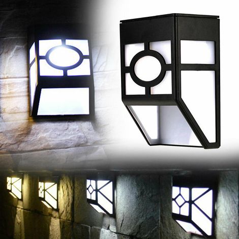 Applique murale solaire rétro extérieure résistante à la pluie, lampe de clôture de jardin à damier (1 pièce, lumière blanche) (1/3)