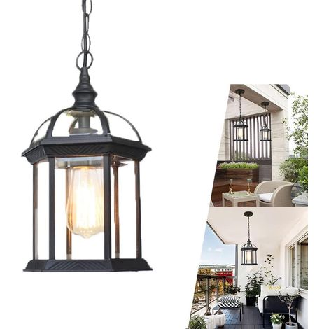 Lampe suspendue extérieure noire rétro étanche IP23 20x35cm (1/5)