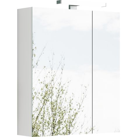 Badezimmer-Spiegelschrank weiß 60 cm mit LED, französischer Steckdose und Glasböden (1/5)