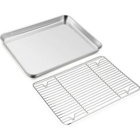 Plat à rôtir avec grille, acier inoxydable, facile à nettoyer pour cuisson au four,40,5 x 30,5 x 2,5 cm