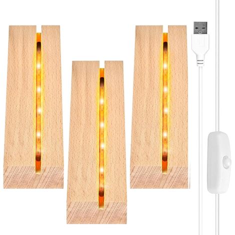 Socle LED, Lot de 3 bases d'affichage pour lumières LED, Socle d'éclairage LED de bureau, Base d'affichage avec interrupteur USB, Support d'affichage rectangulaire pour panneau d'éclairage en (1/5)