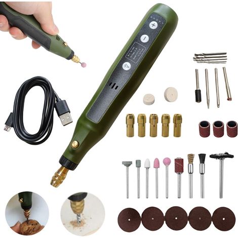 Kit de 5 mini-outils rotatifs à vitesse variable avec chargeur intégré pour la gravure, le ponçage, le polissage, la sculpture, la découpe et les travaux manuels. (1/5)