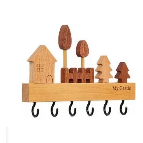 Ensemble de 1 crochet porte-clés en bois massif, style simple et mignon, design tridimensionnel, fixation murale sans clou pour la décoration des meubles. (1/5)