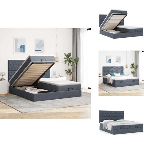 Cadre de lit ottoman avec matelas gris foncé 160x200cm velours - Lit Ottoman - Lits Ottomans - Cadre De Lit - Cadre De Lit Avec Rangement (1/5)