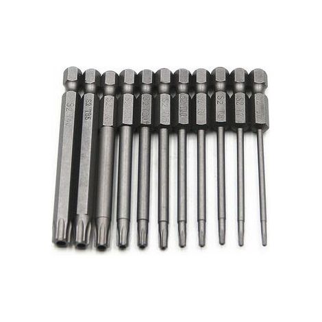 Jeu de 11 embouts longs Torx pour tournevis et visseuse électrique - Embouts magnétiques - Tige hexagonale de 1/4" - Tailles T6 à T40 - Longueur 100 mm (1/5)