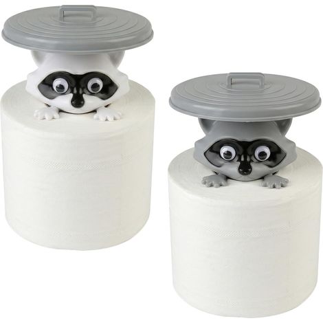2er-Set JeiibrZui Waschbär-Toilettenpapierhalter – mit Deckel – Grau und Weiß – Hygienische Aufbewahrung für Küche und Bad (1/5)