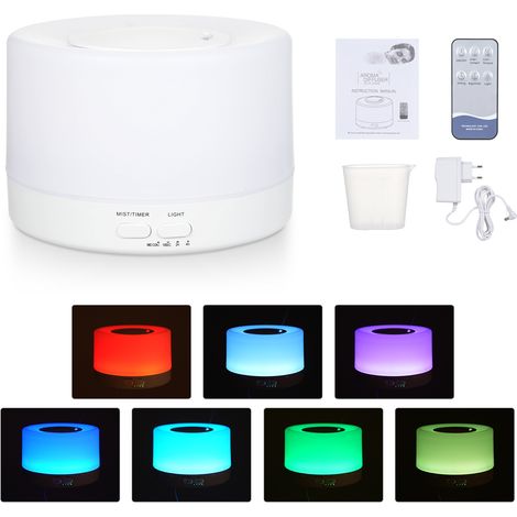 Difusore Oli Essenziali 500ml – Umidificatore Aria Fredda Silenzioso con LED 7 Colori e Telecomando, Design Compatto in ABS – Ideale per Camera da Letto e Ufficio (1/5)