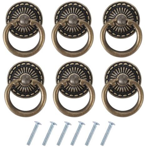 6PCS Poignee de Meuble Vintage Poignées de Tiroir Antique Poignée de Porte en Bronze pour Meuble Armoire Commode Porte Placard (1/5)