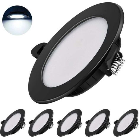 Ultradünne LED-Einbaustrahler 230 V – 6er-Pack 7-W-Einbaustrahler, energieeffiziente Deckenstrahler, Schutzart IP44, für Bad, Küche, Wohnzimmer (Schwarz, 6000 K) [Energieklasse F]