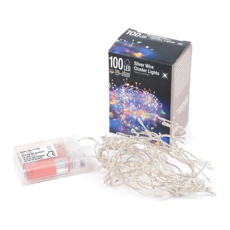 Ghirlanda fissa a batteria 100 LED Cavo argento Luce multicolore 1,5 m (1/3)