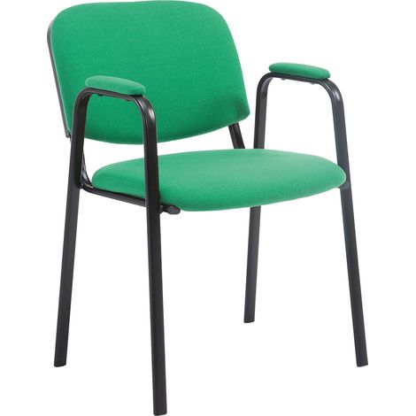 Silla de visita con reposabrazos integrados para zona de espera en tejido verde, base de 4 patas en metal negro 100003388 (1/5)