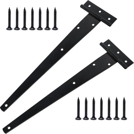 Set di 2 cerniere a T per porte, resistenti e complete di viti di montaggio, 300 mm, zincate, ideali per porte scorrevoli, cancelli in legno e finestre. (1/5)