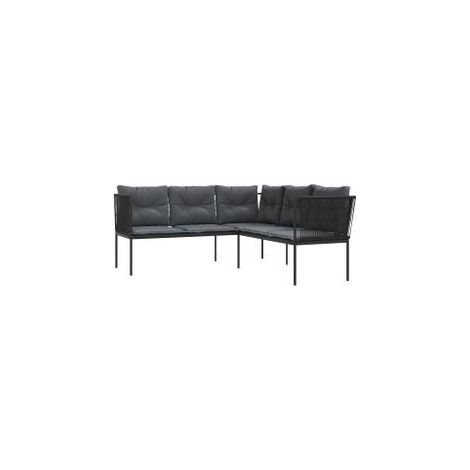 Canapé de jardin avec coussins forme de L noir acier textilène (1/5)