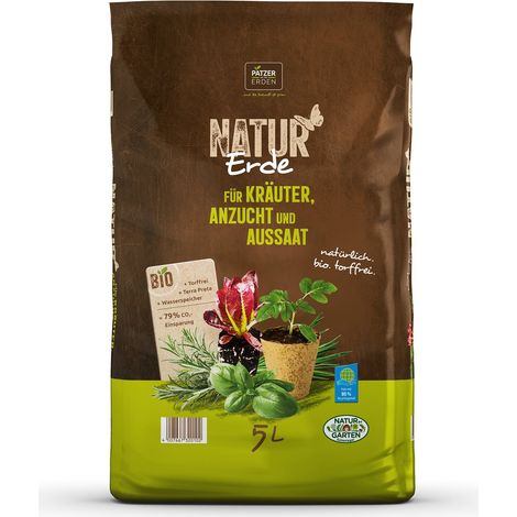 PATZER NATUR Erde BIO für Kräuter Anzucht & Aussaat torffrei -  5 Liter