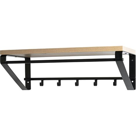 Garderobe murale, patère murale en bois coloris chêne clair et métal noir -longueur 70 x profondeur 30 x hauteur 23 cm