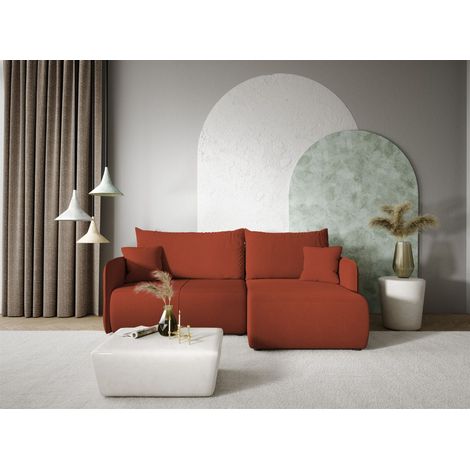 Ecksofa Sofa mit Schlaffunktion CALGARY Stoff Curio Ziegelrot Ottomane Rechts (1/4)