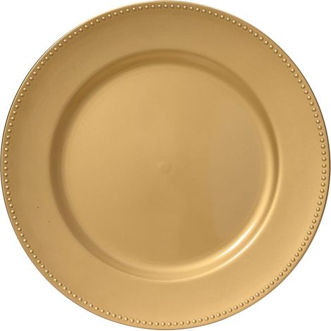 Kaemingk – Assiette décorative de Noël à bord orné, ronde – Plastique doré, Ø 33 cm (1/2)