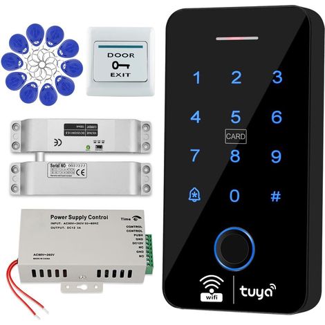 WiFi système de contrôle d'accès comprend un clavier d'empreintes digitales étanche, serrure de porte électrique en métal mode NC, 10 porte-clés RFID de 125 KHz, source de (1/5)
