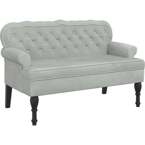 Panca per divano con schienale e braccioli imbottiti 119,5 x 64,5 x 75 cm in velluto grigio chiaro DEC024645