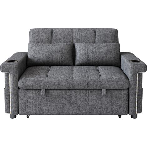 2-Sitzer-Schlafsofa grau aus Chenille mit LED, USB Typ-C und verstellbarer Rückenlehne (1/5)