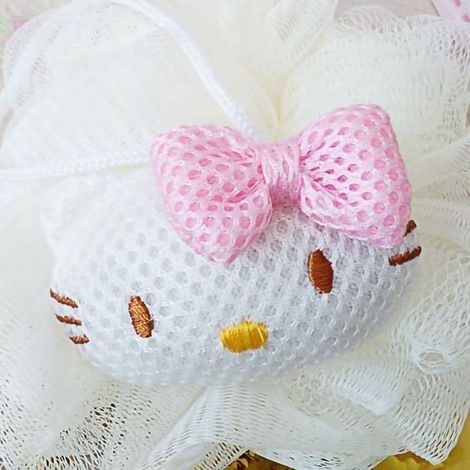 Boule de bain chat blanc – Grande éponge coréenne douce, maille respirante, usage massage et gommage – décoration salle de bain (1/5)