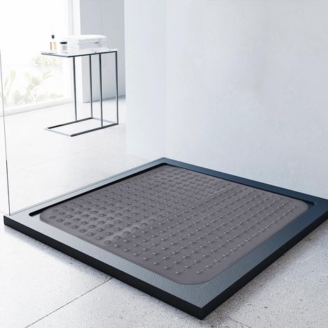 Tapis de douche antidérapant 80 x 80 cm - Avec ventouses - Pour douche ou baignoire - Grand tapis de douche carré - Gris transparent - 80 x 80 cm (1/5)