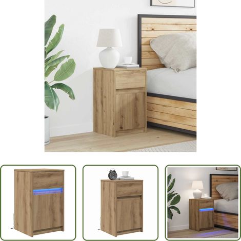 vidaXL Nachttisch mit LED - LED Nachttisch Artisan-Eiche 38 x 34 x 61 cm Holzwerkstoff (1/5)