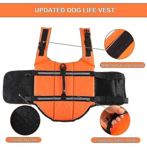 Gilet de sauvetage pour chien, gilet réfléchissant ajustable avec poignée de sauvetage et flottabilité améliorée pour la natation - XXL - Orange